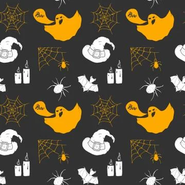 Halloween seamless pattern. Hand drawn sketched background, party invitation  Stock Illustration