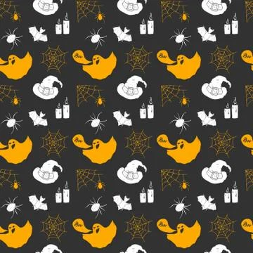 Halloween seamless pattern. Hand drawn sketched background, party invitation  Stock Illustration