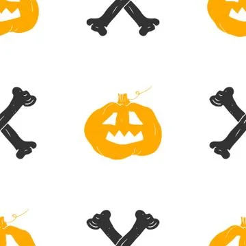 Halloween seamless pattern. Hand drawn sketched background, party invitation  Ilustración de archivo