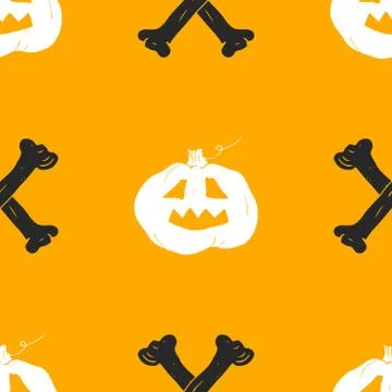 Halloween seamless pattern. Hand drawn sketched background, party invitation  Ilustración de archivo