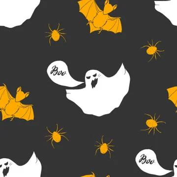 Halloween seamless pattern. Hand drawn sketched background, party invitation  Stock Illustration