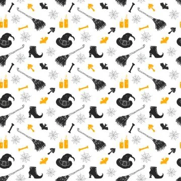 Halloween seamless pattern. Hand drawn sketched background, party invitation  Stock Illustration