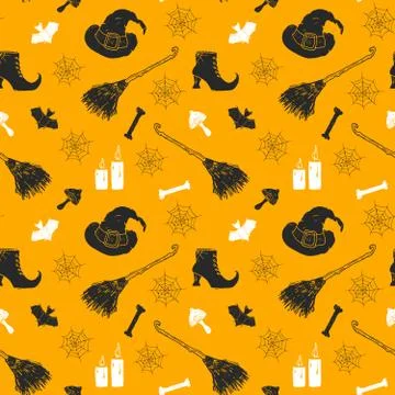 Halloween seamless pattern. Hand drawn sketched background, party invitation  Stock Illustration