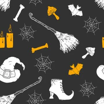 Halloween seamless pattern. Hand drawn sketched background, party invitation  Stock Illustration