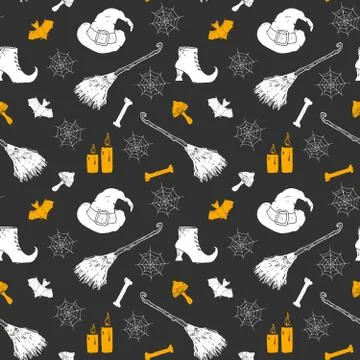 Halloween seamless pattern. Hand drawn sketched background, party invitation  Stock Illustration