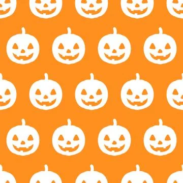 Halloween seamless pattern with happy pumpkin icon. Holiday october vector il Stock Illustration