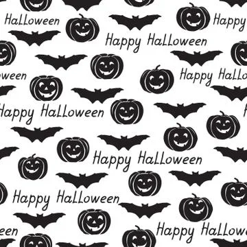 Halloween seamless pattern. Holiday background with bat, pumpkin Stock Illustration