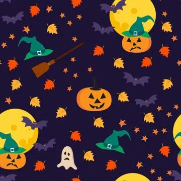 Halloween seamless pattern with holiday objects Stock Illustration