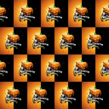 Halloween seamless pattern illustration with pumpkins scary faces Stock Illustration