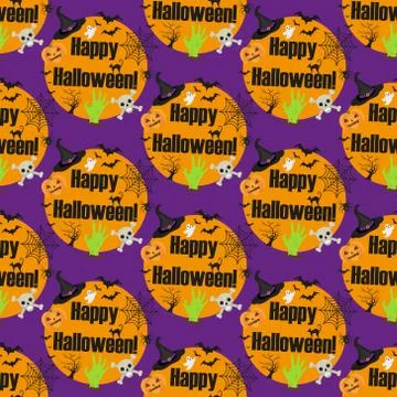 Halloween seamless pattern. Infinite background, repeating texture. Vector Stock Illustration