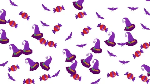 Halloween Seamless Pattern with Jack O Lantern Pumpkins and Purple Lollipops Stock Footage 345539352