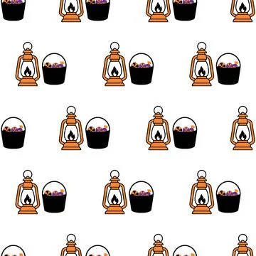 Halloween Seamless Pattern with Lanterns and Buckets. Stock Illustration
