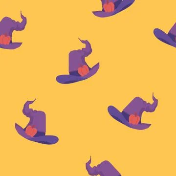 Halloween seamless pattern with magic witches hats, cartoon vector illustration. Stock Illustration