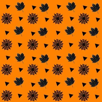 Halloween seamless  pattern with maple leaves, triangle and cobwebs.  Stock Illustration