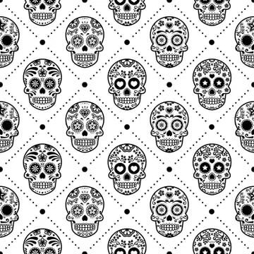 Halloween seamless pattern, Mexican sugar skull Stock Illustration