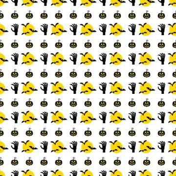 Halloween seamless pattern. Moon, bat and pumpkin. Stock Illustration