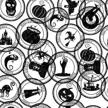 Halloween Seamless pattern old postage stamps, postal vintage Stock Illustration