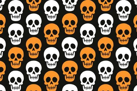 Halloween Seamless Pattern with Orange and White Skulls Stock Illustration