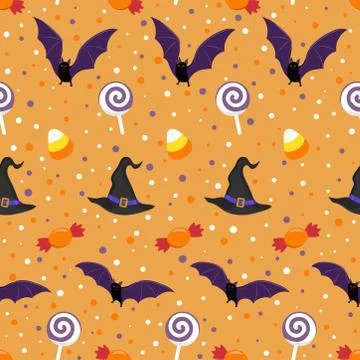Halloween seamless pattern on orange background. halloween skull pattern back Stock Illustration