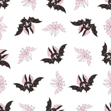 Halloween Seamless Pattern PINK BAT Stock Illustration