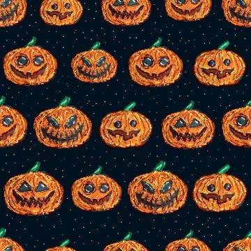 Halloween seamless pattern Pixel Art Stock Illustration