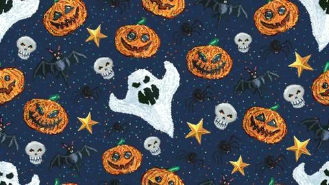Halloween seamless pattern Pixel Art 스톡 일러스트