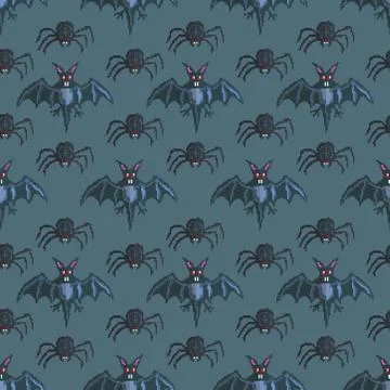 Halloween seamless pattern Pixel Art Stock Illustration