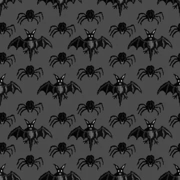 Halloween seamless pattern Pixel Art Stock Illustration