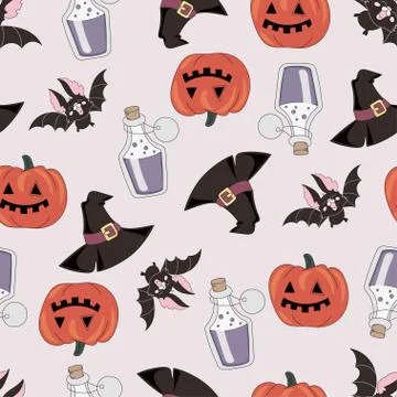 Halloween Seamless Pattern PUMPKIN AND BAT Stock Illustration