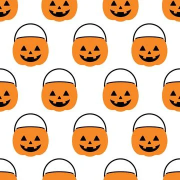 Halloween seamless pattern with pumpkin buckets on white background. 스톡 일러스트