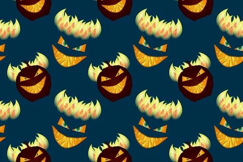 Halloween Seamless Pattern with Pumpkin Demons Stock Illustration