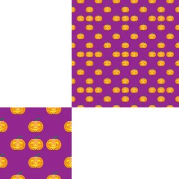 Halloween seamless pattern with pumpkin on the lilac background with pattern Stock Illustration