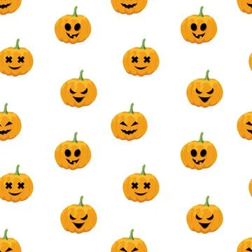 Halloween seamless pattern with pumpkin or Jack o Lantern. Cartoon, flat, vector Stock Illustration