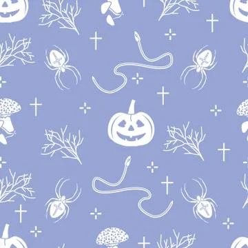 Halloween seamless pattern. Pumpkin, spider, snake Stock Illustration
