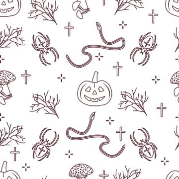 Halloween seamless pattern. Pumpkin, spider, snake Illustrazione stock