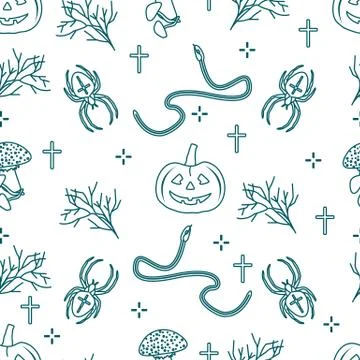 Halloween seamless pattern. Pumpkin, spider, snake Stock Illustration