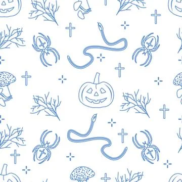 Halloween seamless pattern. Pumpkin, spider, snake イラスト素材