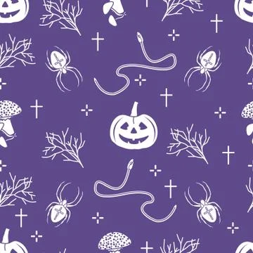 Halloween seamless pattern. Pumpkin, spider, snake Stockillustratie