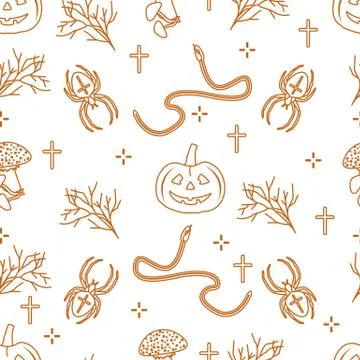 Halloween seamless pattern. Pumpkin, spider, snake Stock Illustration