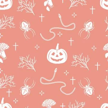 Halloween seamless pattern. Pumpkin, spider, snake Illustrazione stock