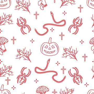 Halloween seamless pattern. Pumpkin, spider, snake Stock Illustration