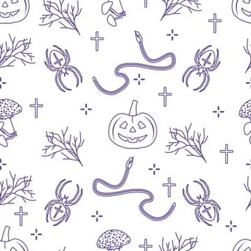 Halloween seamless pattern. Pumpkin, spider, snake Illustrazione stock