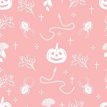 Halloween seamless pattern. Pumpkin, spider, snake イラスト素材