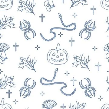 Halloween seamless pattern. Pumpkin, spider, snake イラスト素材