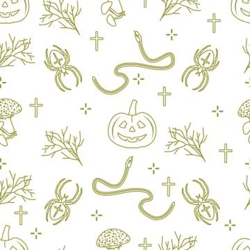 Halloween seamless pattern. Pumpkin, spider, snake Stockillustratie
