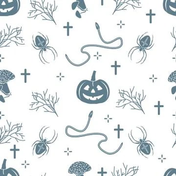 Halloween seamless pattern. Pumpkin, spider, snake Stock Illustration