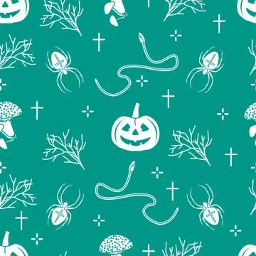 Halloween seamless pattern. Pumpkin, spider, snake Stock Illustration