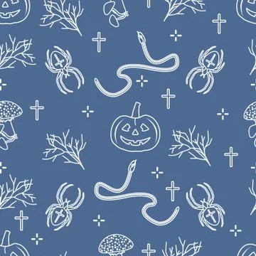 Halloween seamless pattern. Pumpkin, spider, snake Stock Illustration