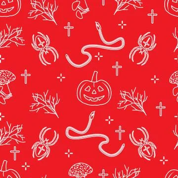 Halloween seamless pattern. Pumpkin, spider, snake Stock Illustration