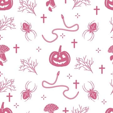 Halloween seamless pattern. Pumpkin, spider, snake Stockillustratie